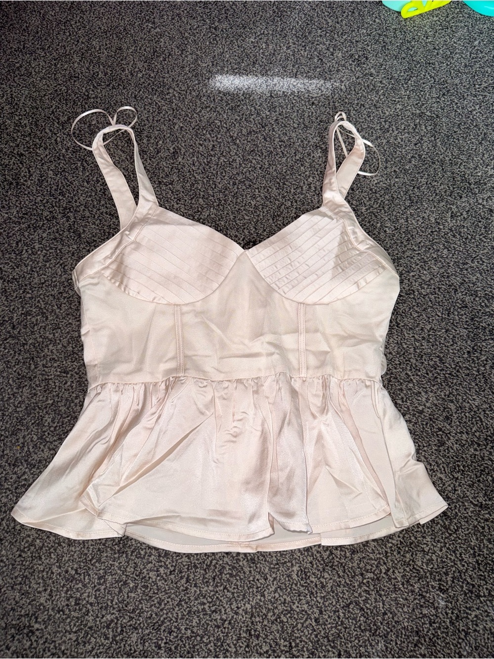 NWT Promesa Women’s Satin Peplum Cami Top Pale Pink Size Medium Boutique